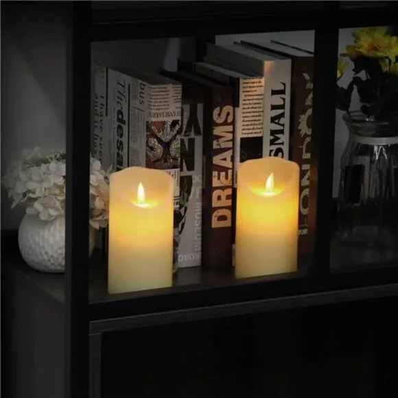 New Flameless Candles 6" Set of 2 Ivory Dripless Real Wax Pillars Realistic